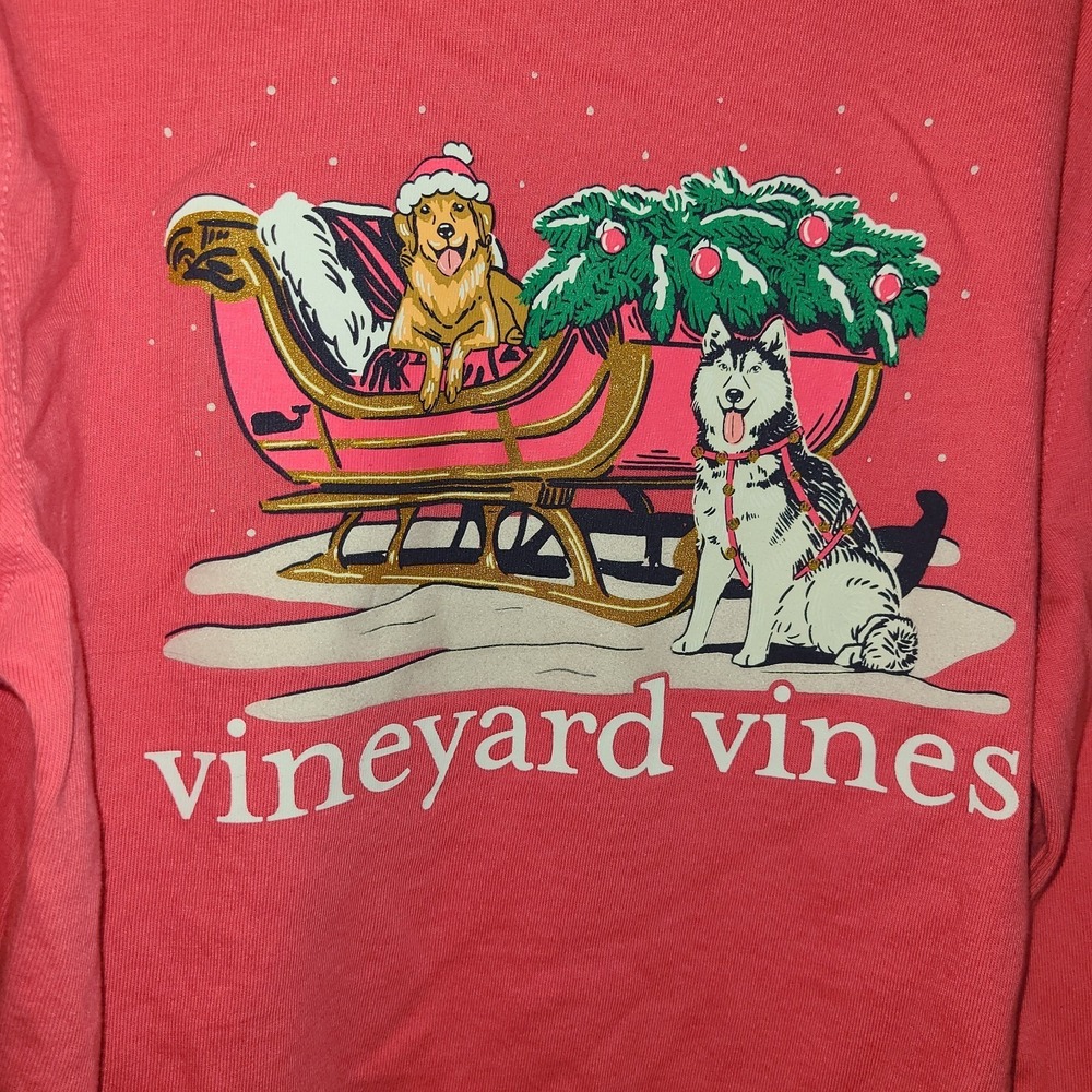 Kids M 10-12 Vineyard Vines Christmas Santa's helper dog long sleeve Red
